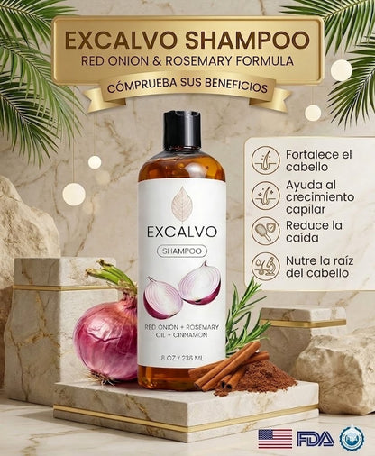 SHAMPOO EXCALVO - CON FORMULA NATURAL PARA REDUCIR CAÍDA Y AUMENTAR CRECIMIENTO